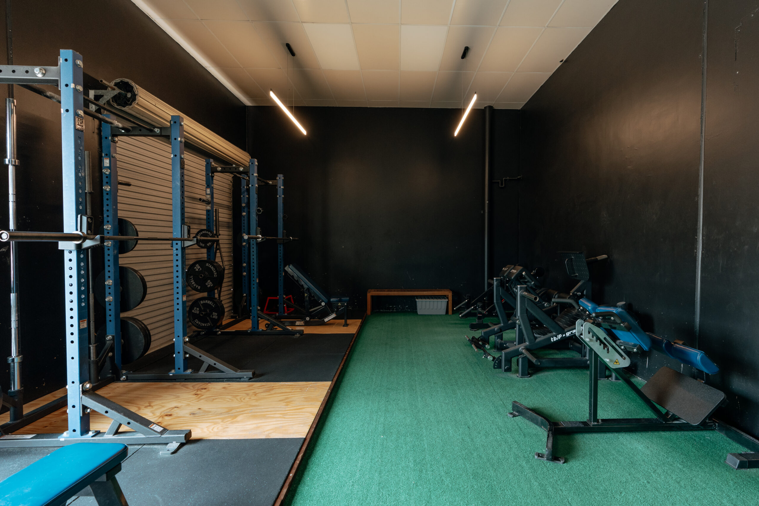 6 weight lifting platforms in our seperate lifting area, fetauring comp equipment and specialty bars.